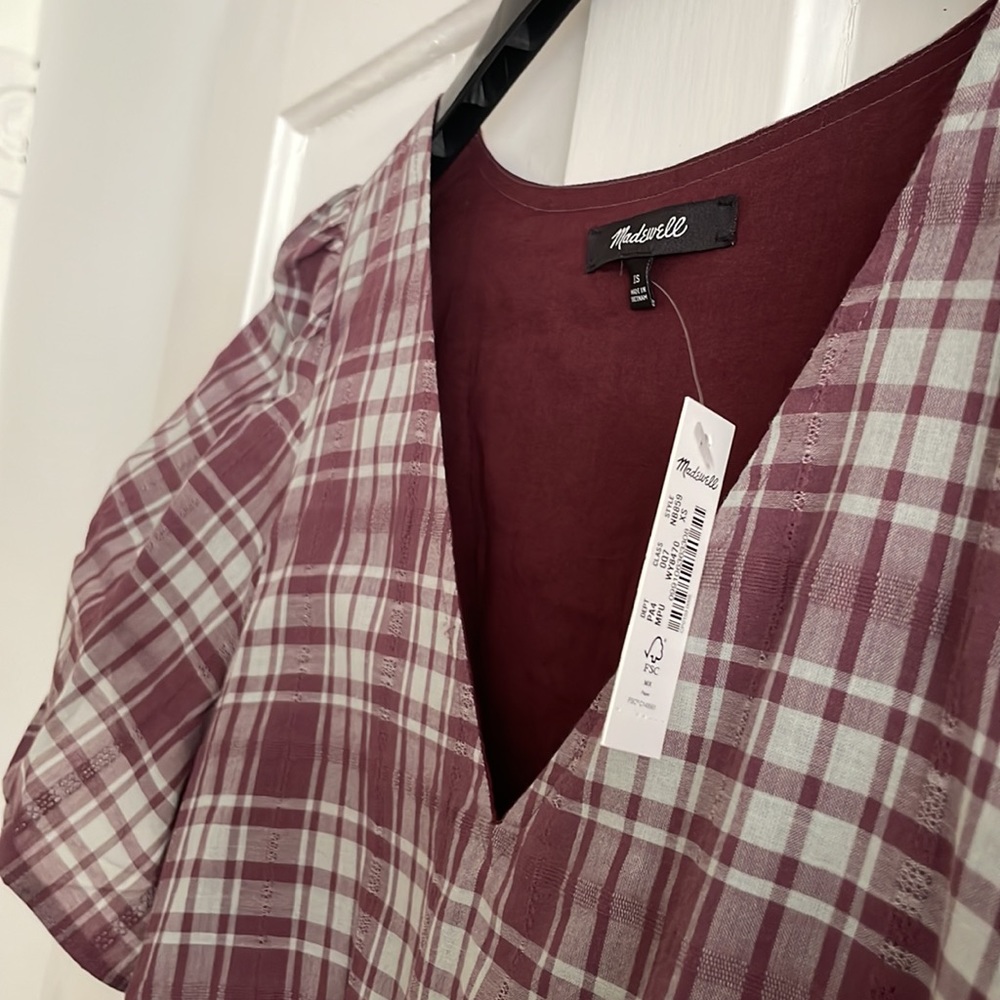 Madewell Plaid Midi Dress in Burgundy and Cream - Picture 5 of 5